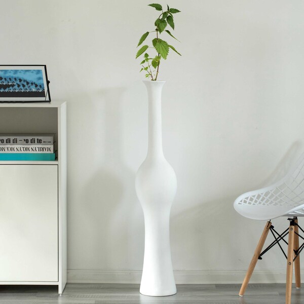 Unique Style Floor Vase For Entryway Dining Or Living Room, White Ceramic 42.5 In.